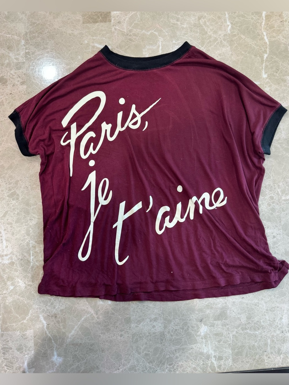 Catherine Malandrino Paris Je T'aime Maroon Ringer Tee XS